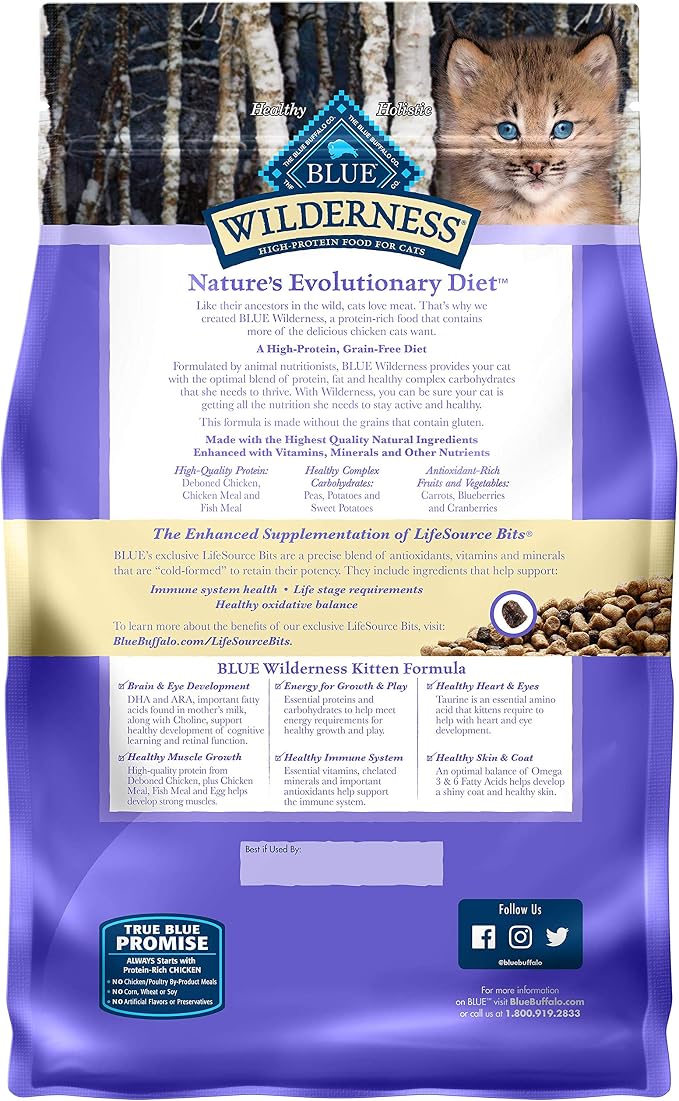 Blue Buffalo Wilderness High Protein, Natural Kitten Dry Cat Food, Chicken 2-lb (Pack of 2)