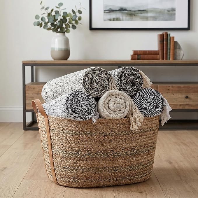 Americanflat 50x60 Throw Blanket - Soft and Breathable Cotton Throw Blanket for Couch, Bed, Chair - Decorative Blankets Perfect for Home or Outdoor Use - Light Green and White Herringbone Design