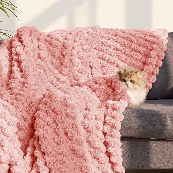Whale Flotilla Soft Fleece Queen Size Bed Blanket Luxury 3D Jacquard, Pink | Lightweight Breathable Coverlet Bedspread for All Seasons, Super Cozy Plush Fluffy Fuzzy Decorative Blanket for Bed, 90"x90"