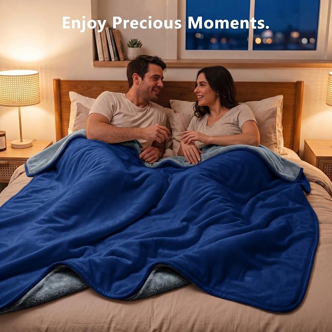 Waterproof Blanket - Reversible Dog Throw as Furniture Protector | Soft Velvet & Flannel, TPU Leak-Proof Liner, Machine Washable, Fits Couch and Bed, 52" x 82", Navyblue/Stoneblue