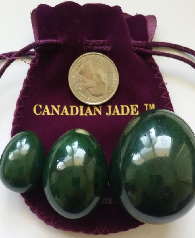 3-PCS Undrilled Nephrite Jade Stone Eggs Set – Large, Medium & Small Sizes | 100% Natural Nephrite Jade, Hand-Polished with Certificates & Velvet Pouches | Polar Jade