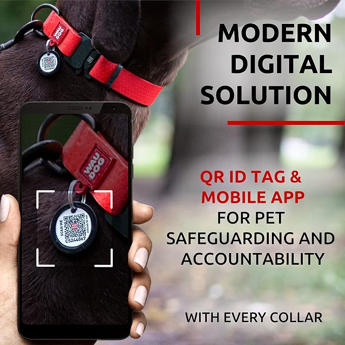 WAUDOG Waterproof Dog Collar Airtag Holder QR Tag Small Medium Large Dogs | Water and Dirt Resistant, Quick Dry QR Pet Tag Adjustable Durable Comfort for Male and Female Dogs Outdoor Walking Training