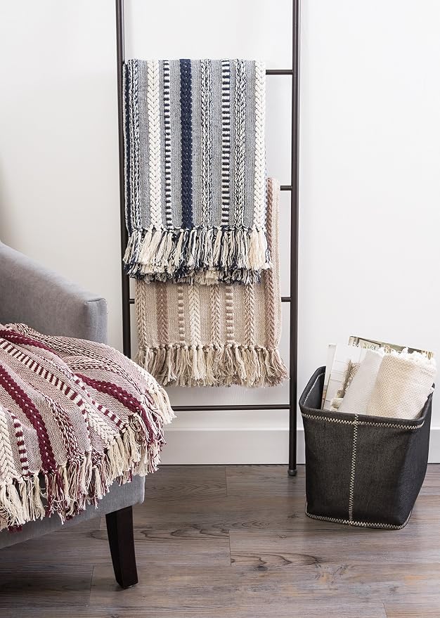 DII Braided Striped Decorative Throw Blanket, 50x60, BlackBerry