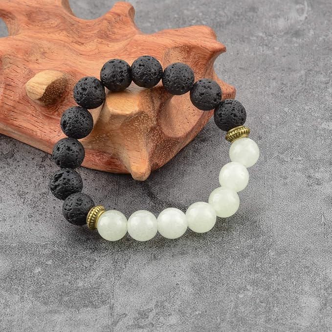 Lava Rock & Glowing Stone Beaded Bracelet for Kids Essential Oil Diffuser for Aromatherapy Ideal for Anti-Stress or Anti-Anxiety Made with Real Stones No Plastic Years 3-6