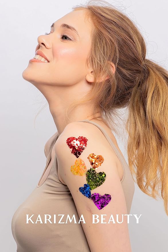 KARIZMA Love is Love. 6X 10g Chunky Face Glitter, Pride Rainbow, Hair Eye and Body Sparkles for Everyone. Rave and Cosmetic Makeup.