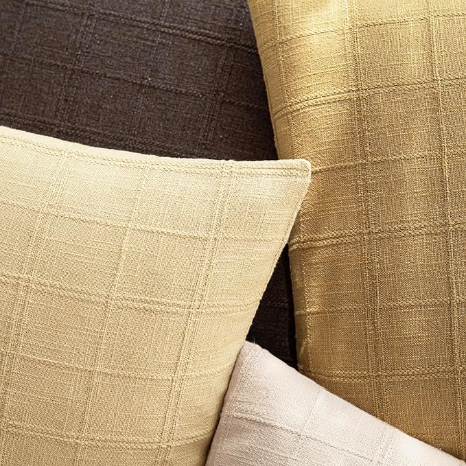 Foindtower Set of 2 Decorative Linen Check Throw Pillow Covers Neutral Farmhouse Vintage Cushion Covers Cozy Modern Boho Accent Home Decor for Sofa Chair Couch Bed Living Room,14×36 Inch,Light Yellow