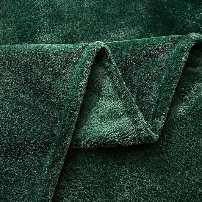TASTHROW Large Flannel Fleece Throw Blanket, 50×70 Inch | Cozy Lightweight Thick Blanket - All Seasons Suitable for Women, Men and Kids (Two Pack, Darkgreen)