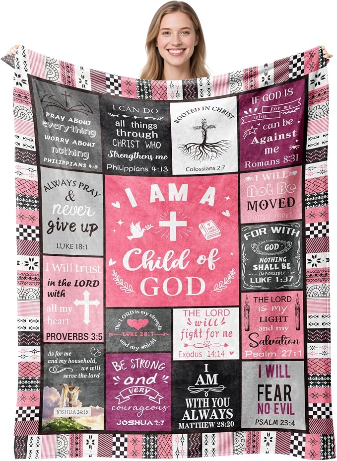 Christian Gifts for Women, Happy Birthday Gifts for Women, I Am a Child of God Blanket, Inspirational Gifts for Mom, Friend, Daughter, Sister, Baptism Gift for Girl Blankets 50''x60'' Pink