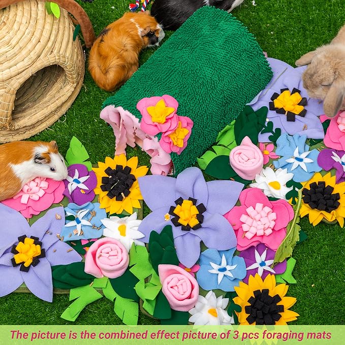 Snuffle Mat for Rabbit, Cute Flower Interactive Bunny Foraging Toy