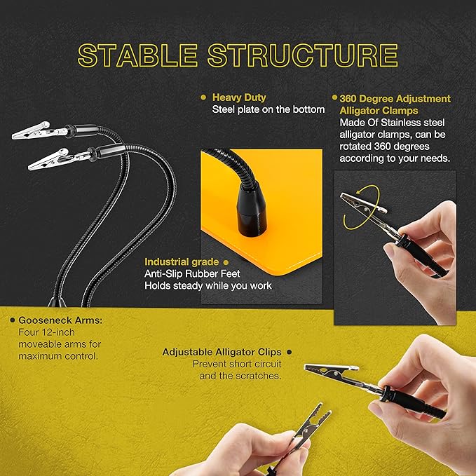 KOTTO Helping Hands Soldering, Third Hand Soldering Tool PCB Holder Four Arms Helping Hands Crafts Jewelry Hobby Workshop Helping Station Non-Slip Steel Weighted Base