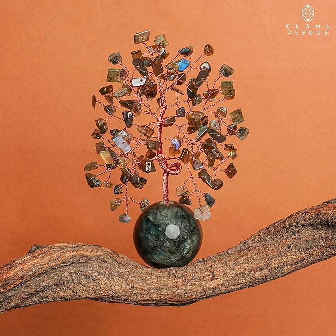 Crystal Tree of Life Birthday Gifts for Women, Handmade Home Decor, Office, Room Decoration, Labradorite Healing Crystal Chakra Tree for Money, Positivity, Reiki, Good Luck Gifts for Her, Mom & Dad