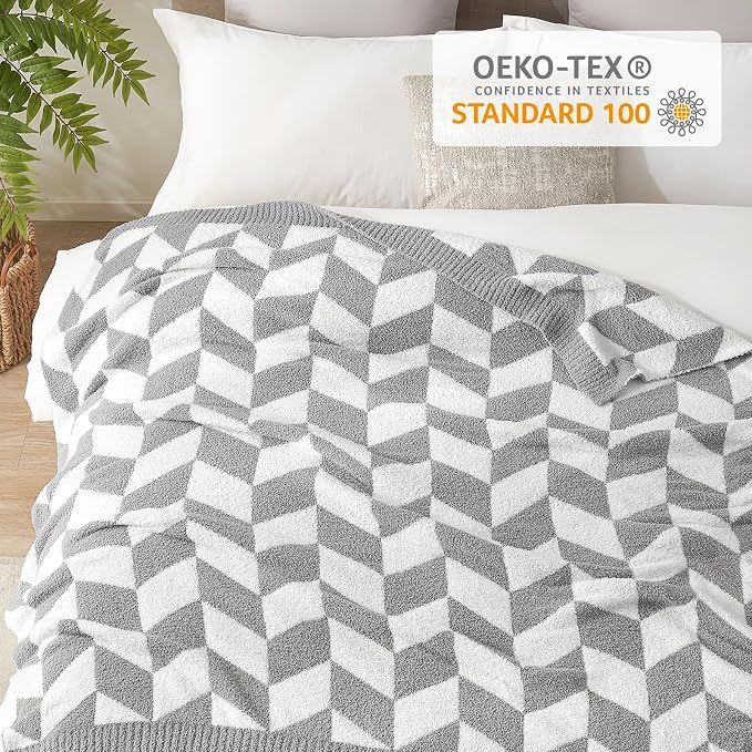 Snuggle Sac Chevron Throw Blanket for Couch, Reversible Super Soft Warm Blankets Cozy Knit Fuzzy Plush Lightweight Throws for Sofa, Bed, Camping,Grey,50x60 inches