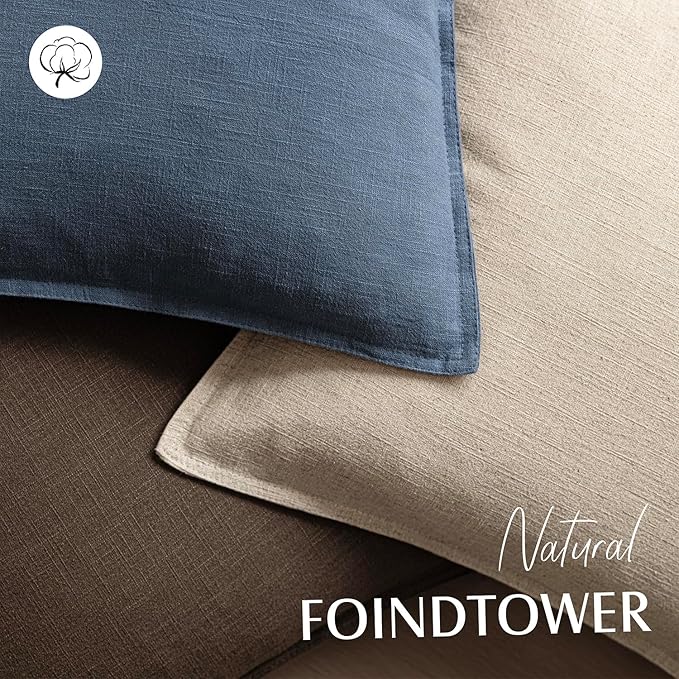 Foindtower Pack of 2, Decorative Linen Solid Throw Pillow Covers Soft Accent Euro Cushion Case Farmhouse Neutral Pillowcase for Chair Couch Sofa Bedroom Living Room Home Decor 24 x 24 Inch Dark Blue