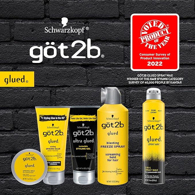 Got2B Glued Styling Spiking Hair Gel 2 - 6 oz tubes + 1 Travel 1.25 oz tube