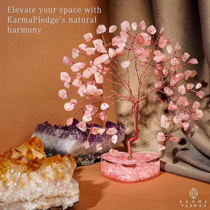 Rose Quartz Crystal Tree of Life Birthday Gifts for Women, Girls Friends, Handmade Chakra Healing Crystals Tree for Home Office Decor, Positivity, Good Luck, Money, Unique Gifts for Her Mom, Sister