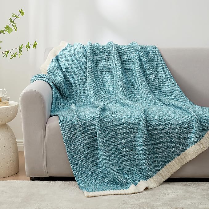 Snuggle Sac Teal Throw Blankets for Couch, Super Soft Warm Blankets Cozy Knit Fuzzy Plush Lightweight Throws for Sofa, Bed, Living Room, Heather Teal, 50x60 inches