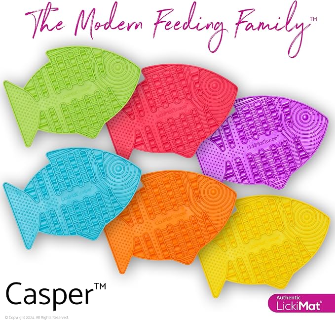 LickiMat Casper, Fish-Shaped Cat Slow Feeders Lick Mat, Boredom Anxiety Reducer; Perfect for Food, Treats, Yogurt, or Peanut Butter. Fun Alternative to a Slow Feed Cat Bowl or Dish, Yellow