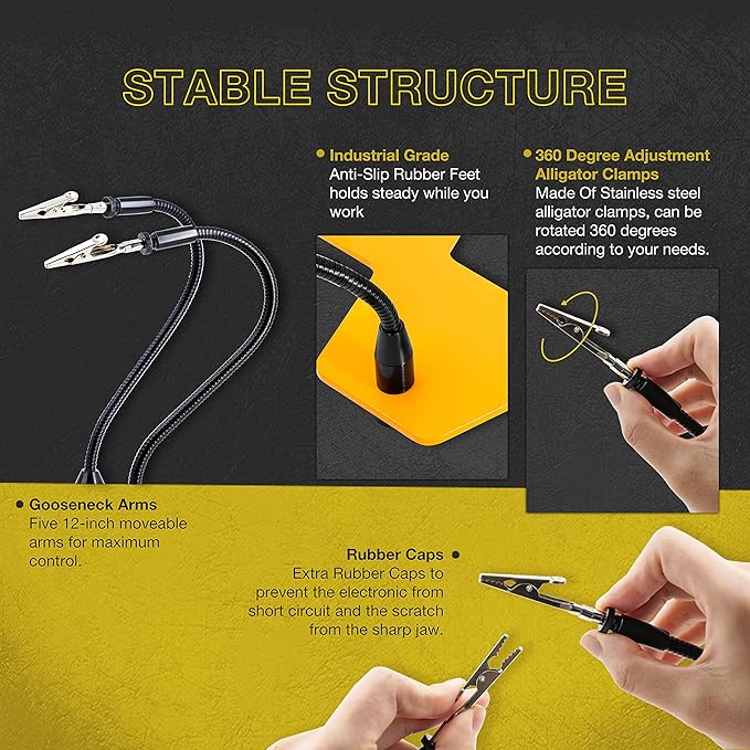 KOTTO Third Hand Professional Soldering Stand Tool PCB Holder Five Arms Helping Hands Crafts Jewelry Hobby Workshop Helping Station Non-Slip Steel Weighted Base for PCB Electronics Wires