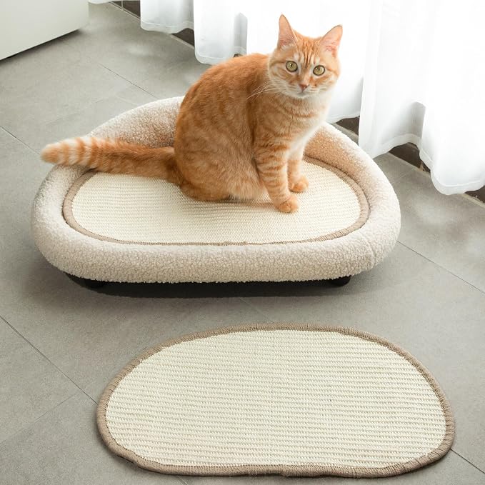 Cat Sisal Scratcher Bed with Refill Pad, Horizontal Scratching Sofa, Sisal Couch for Indoor Cats, Off-White Color