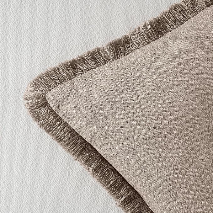 MIULEE Boho Linen Fringe Decorative Fall Throw Pillow Covers Dune 18x18 | Set of 2, Cottagecore Decor, Boho Farmhouse Neutral Pillow Covers, Rustic Fall Couch Cushion Cases for Sofa Bed Living Room