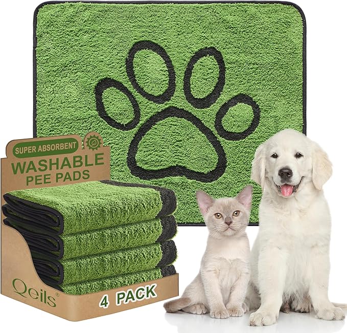 Reusable Dog Pee Pads, Washable Puppy Pads, Leak-Proof 30"x34" 4 Pack | Super Absorbent And Non-Slip Potty Training Pads, Soft Paw Print Plush Design, Ideal For Crates, Couch, Car Seats & Pet Beds
