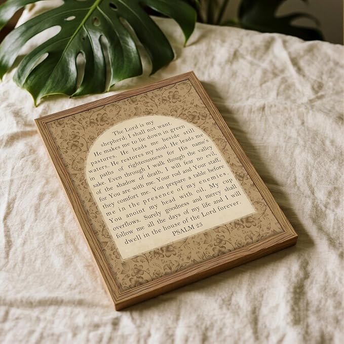 Framed Psalm 23 Wall Art, Christian Bible Verse Canvas Wall Decor, The Lord Is My Shepherd Inspirational Scripture Paintings, Vintage Floral Artwork Print Picture for Bedroom Home Office 12x16 Inch
