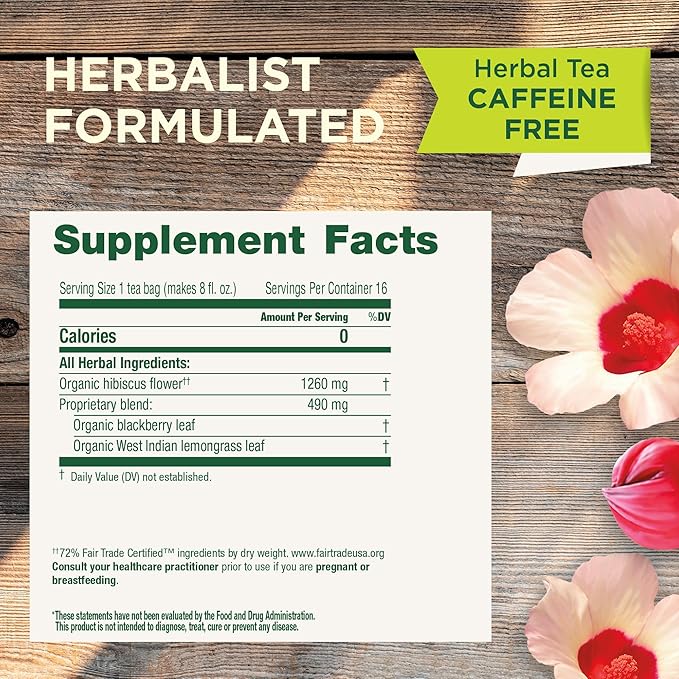 Traditional Medicinals Organic, Hibiscus Tea - Supports Normal Heart Health & Cardiovascular Wellness - Kosher, Non-GMO, Caffeine-Free, Compostable - 16 Tea Bags (Pack of 2)