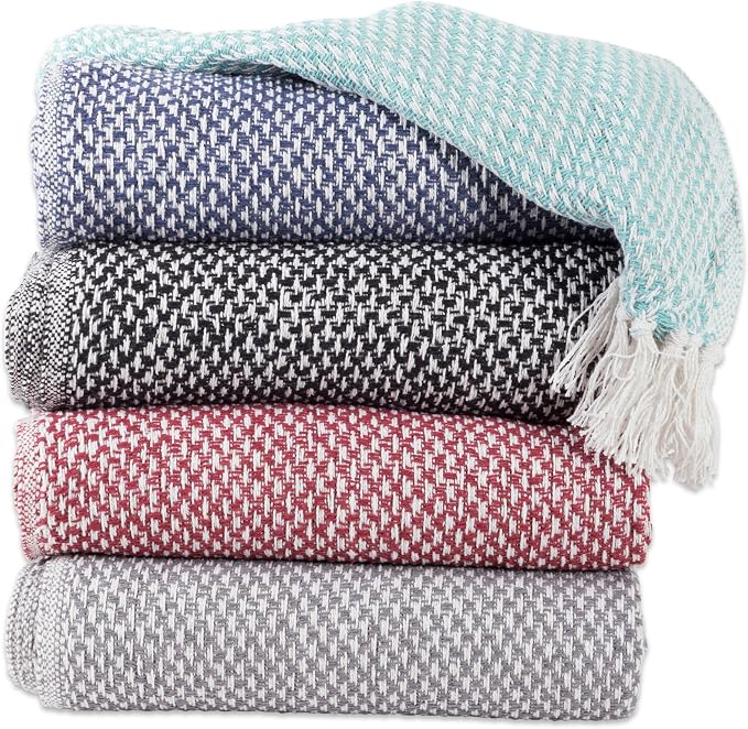 DII 100% Cotton Basket Weave Throw for Indoor/Outdoor Use Camping Bbq's Beaches Everyday Blanket, 50 x 60, Black (Pack of 12)
