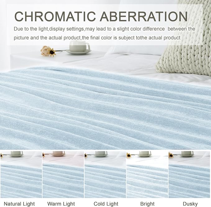 Chenille Throw Blanket for Couch 50" x 60", Light Blue | Soft Cozy Warm Throws with Fringe Tassel, for Living Room Bed Sofa Chair Cover, Lightweight Knitted Decorative Boho Blankets