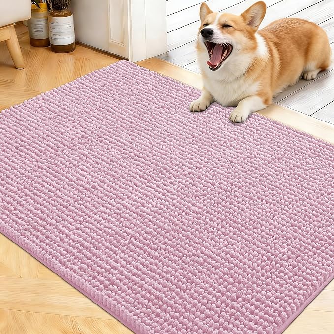 OLANLY Dog Door Mat for Muddy Paws 40x32, Extra Absorbent Chenille Mud Mat | Dusty Rose, Absorbs Moisture and Dirt, Non-Slip Machine Washable Doormat, Quick-Drying Indoor Entryway Floor Mat for Dogs