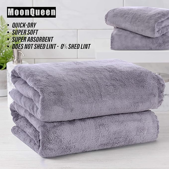 MOONQUEEN 6 Pack Premium Bath Towel Set - Quick Drying - Microfiber Coral Velvet Highly Absorbent Towels - Multipurpose Use as Bath Fitness, Bathroom, Shower, Sports, Yoga Towel (Grey)