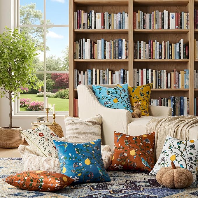 MUSSEL Burnt Orange Velvet Decorative 12x20 Lumbar Pillow Covers Set of 2 | Durable and Sturdy,Botanical Floral Printed,Throw Pillows Case,Rectangle,Colorful Farmhouse Boho,Sofa Bed Couch Decor