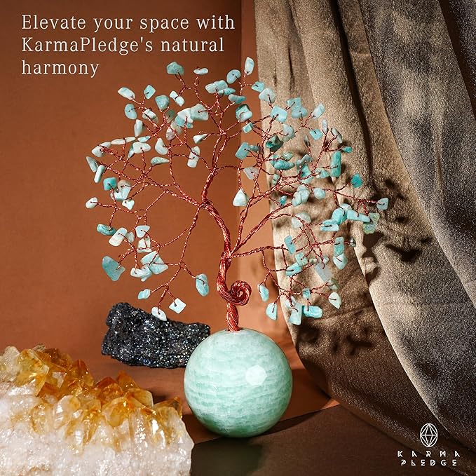 Crystal Tree of Life Birthday Gifts for Women, Handmade Home Decor, Office, Room Decoration, Amazonite Healing Crystal Chakra Tree for Money, Positivity, Reiki, Good Luck Gifts for Her, Mom & Dad