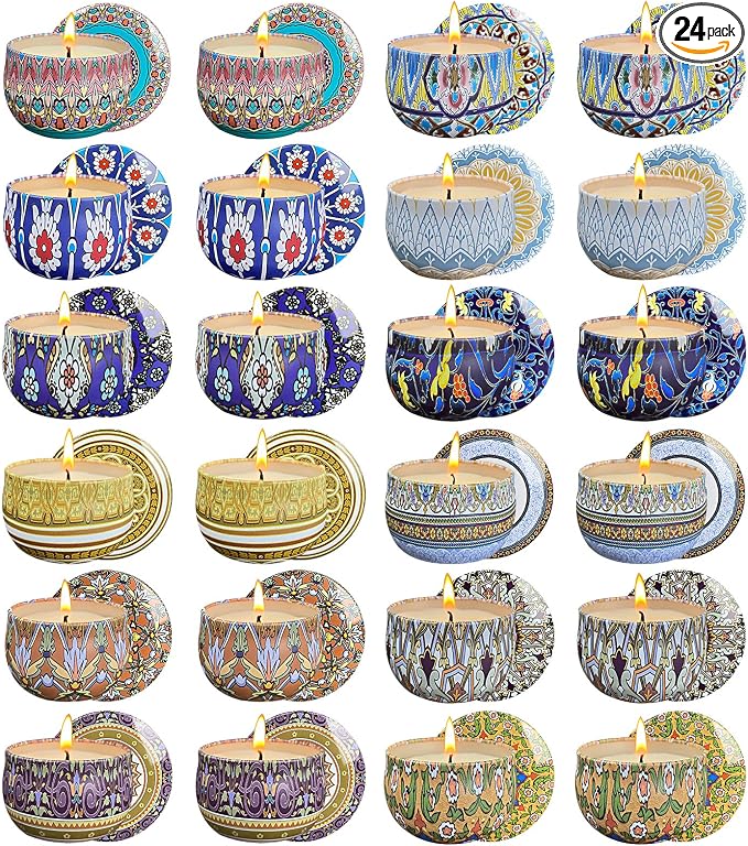 24 Pack Scented Candles Set for Home, Relaxing Stress Relief, Aromatherapy, Russian Patterns - Natural Soy Wax and Fragrance - Gifts for Women, Mom, Best Friend, Wife, Birthday