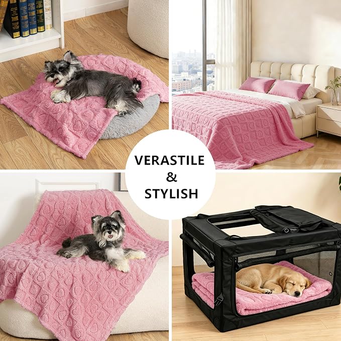 gogobunny Pet Blanket for Dogs Cats, 300GSM Ultra Soft Coral Fleece Blanket, Washable Small Dog Cat Blanket, Calming Crate Mat, Furniture Protector for Couch Bed Car Seat, Pink, 25x35IN