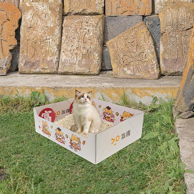 Portable Collapsible Cat Litter Box, Foldable Disposable Fiber Litter Tray 38x29x12cm, Travel-Friendly Indoor Outdoor Kitten Potty for Pet Cleaning and Housebreaking
