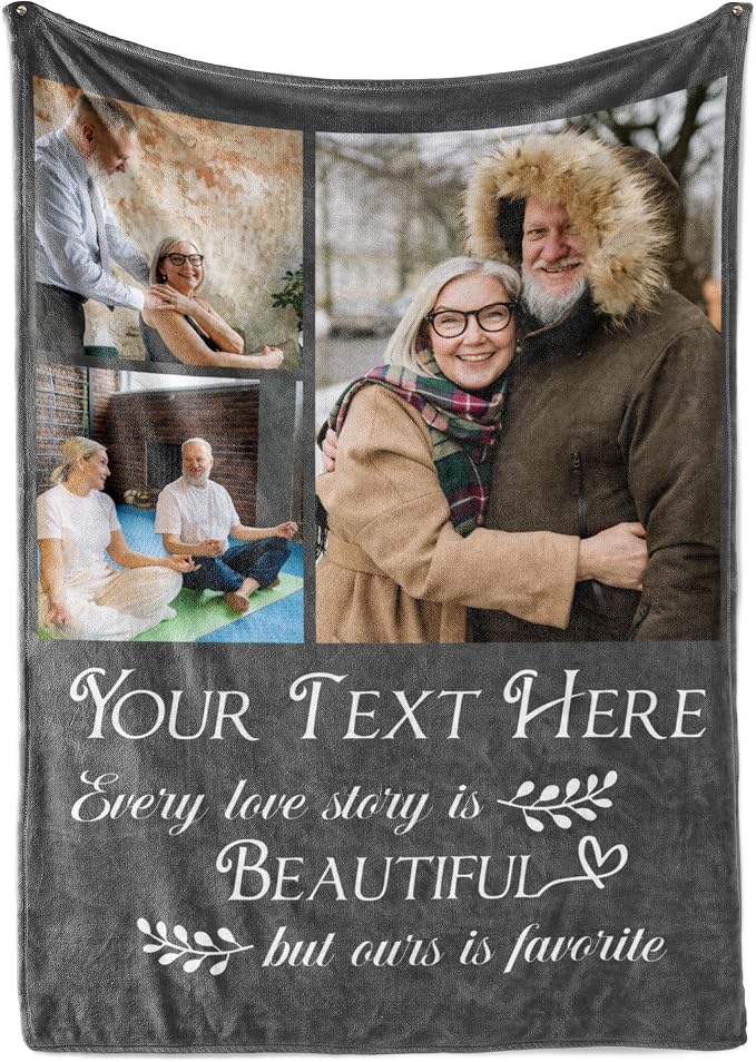 Personalized Photo & Text Blanket, Custom Picture Fleece Throw (3-Pic) | Printed in USA, ships next day, add 1-9 photos & custom text, fleece or sherpa, family keepsake gift, cozy home decor