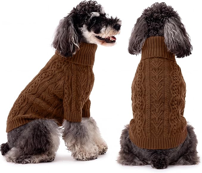 Lelepet Dog Sweater for Large Dogs,Turtleneck Cable Knit Fall Sweatshirt L | Knitted Large Dog Sweater with Sleeves,Stretchy Warm Pet Winter Outfit,Pullover Cozy Pet Sweater for Cold Weather (XS-3XL)