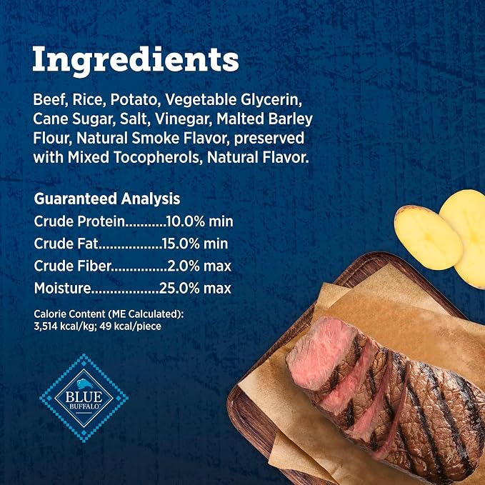 Blue Buffalo True Chews Premium Jerky Cuts Steak Dog Treats, 10 oz | Chicken-Free Recipe, Real Steak First, Made in the USA, No Artificial Preservatives