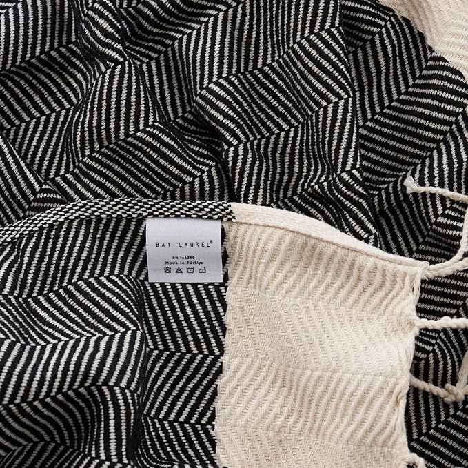 BAY LAUREL Turkish Hand Towel – Pack of 2 | Soft & Absorbent Decorative Towels for Bathroom, Hand, Face, Hair, Gym, Yoga, SPA, Kitchen & Tea | Boho Decor (Black, Herringbone 16x40 Inches (Set of 2)