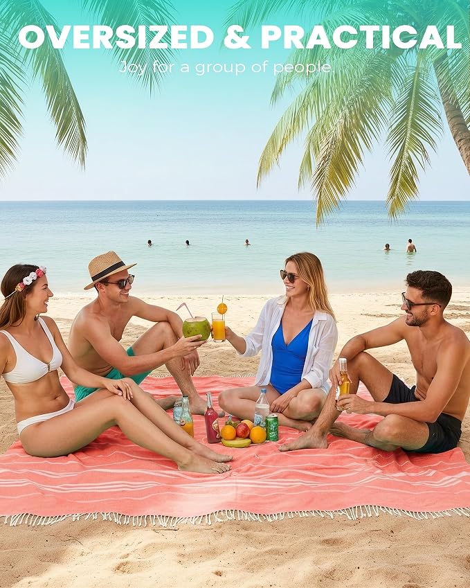 Antfuny Turkish Beach Towel Jumbo Extra Large XL XXL Big Oversized Giant Huge Thin Outdoor Picnic Accessories Airplane Travel Essentials Camping Gears Must Haves Yard Yoga Mat Coral