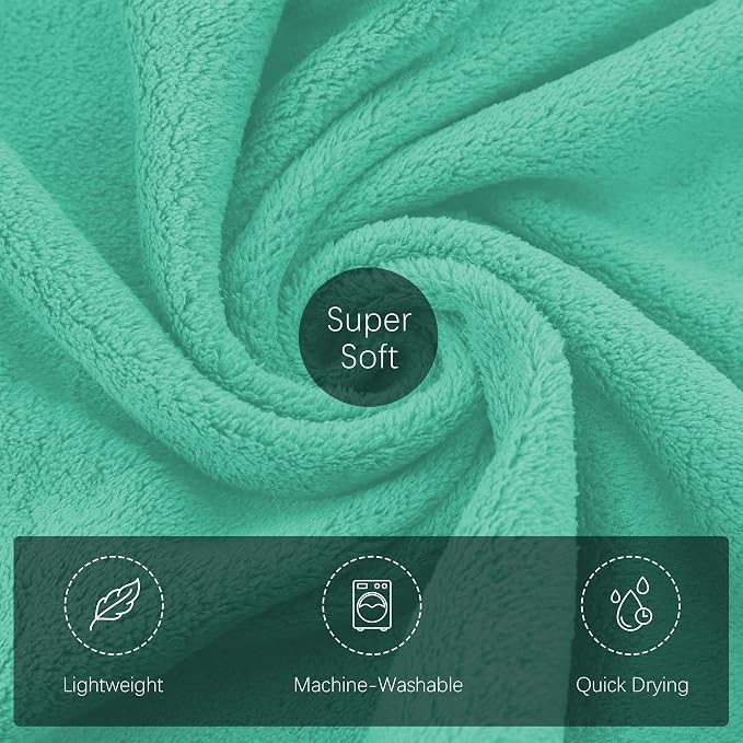 TENSTARS Silk Hemming Bath Towels for Bathroom Clearance - 27 x 55 inches - Light Thin Quick Drying - Soft Microfiber Absorbent Towel for Bath Fitness, Sports, Yoga, Travel, Gym - 2 Pack, Aqua Green