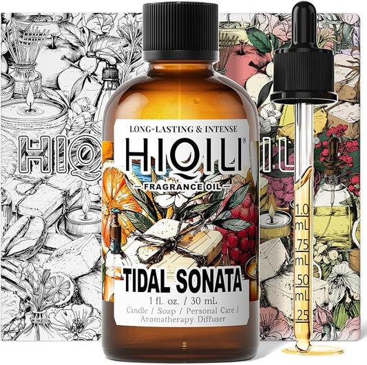 HIQILI Tidal Sonata Fragrance Oil for Diffuser, Ocean & Lemon Scents, Candle & Soap Making, Personal Care Scenting, Aquatic Notes, Long-Lasting Scents - 1 Fl Oz