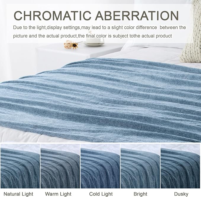 Chenille Throw Blanket for Couch 50" x 60", Dusty Blue | Soft Cozy Warm Throws with Fringe Tassel, for Living Room Bed Sofa Chair Cover, Lightweight Knitted Decorative Boho Blankets