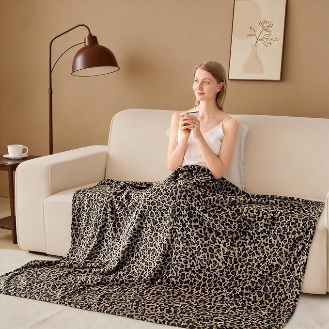 Edenleaf Leopard Print Blanket Fleece Throw for Bed Sofa Travel and Camping, Super Soft Cozy Fluffy Plush Cheetah Print Blanket for All Seasons 60"x80" (Mocha Brown)