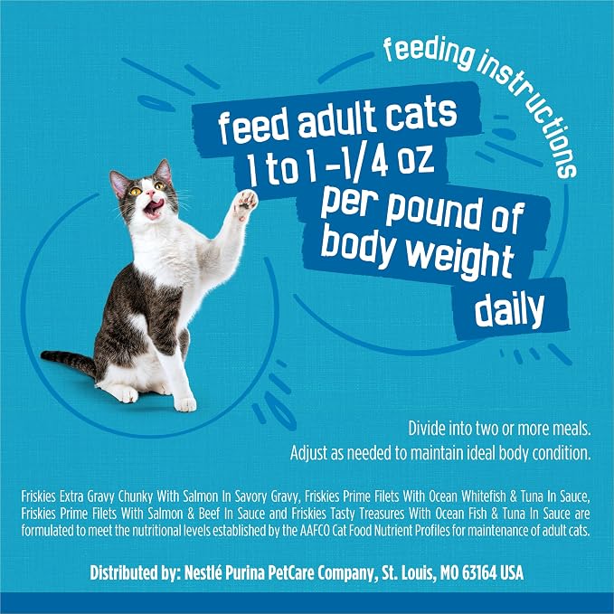 Purina Friskies Wet Cat Food Variety Pack Fish-A-Licious Extra Gravy, Prime Filets and Tasty Treasures - (Pack of 32) 5.5 oz. Cans