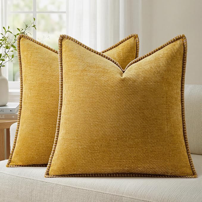 a moment Fall Decorative Throw Pillow Covers Pack of 2,24x24 Inch Crafted Border Yellow