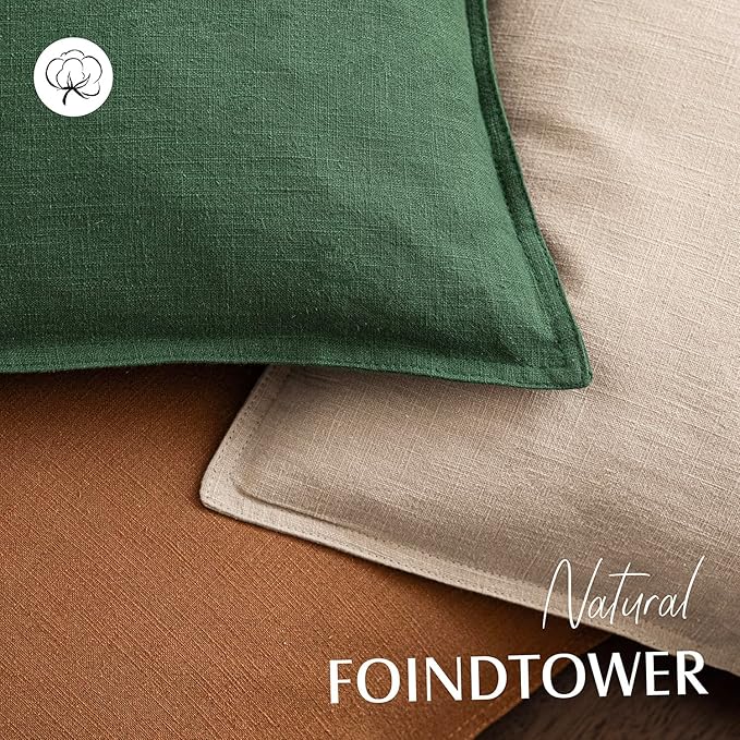 Foindtower Pack of 2, Decorative Linen Solid Throw Pillow Covers Soft Accent Lumbar Cushion Case Boho Farmhouse Pillowcase for Chair Couch Sofa Bedroom Living Room Home Decor 12 x 20 Inch Pine Green