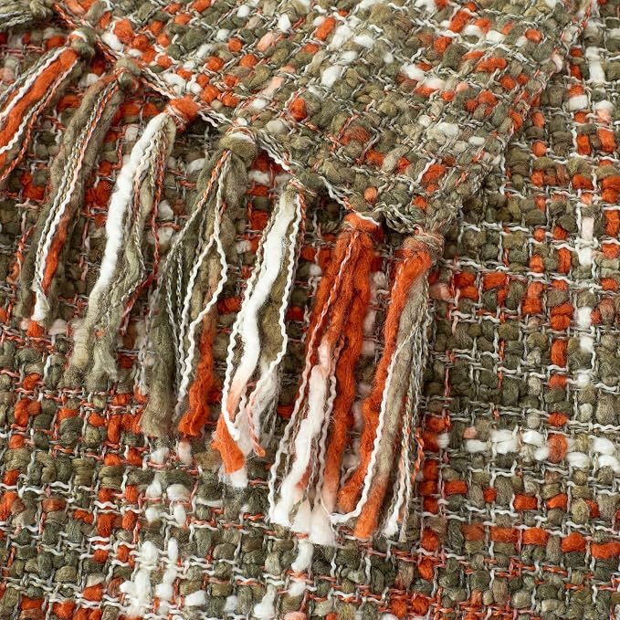 Multi-Color Cable Woven Throw Blanket for Couch - 60"X80" | Multicolored Boho Style,Super Soft Warm Cozy Chunky Blankets with Decorative Tassels for Bed and Sofa,Orange