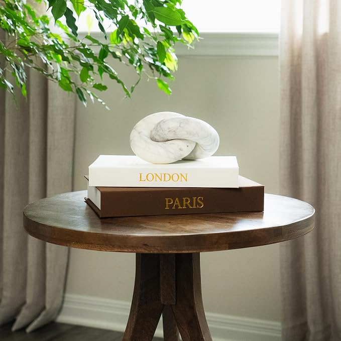Decorative Books with Storage (Dark Brown/Beige) – Set of 2 Faux Linen Book Boxes with Gold Stamped Covers – Enhance Your Coffee Table, Bookshelf – Hidden Storage for Photos, Keepsakes, and Jewelry